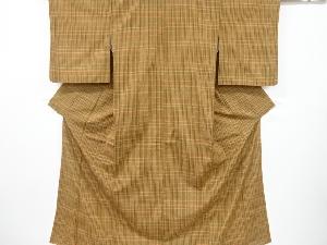 未使用品　格子織り出し手織り紬着物